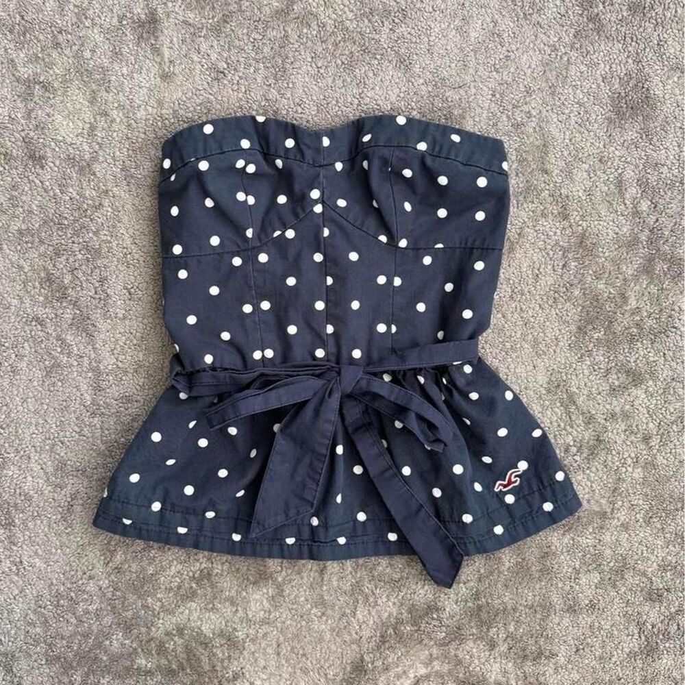 Hollister Navy polka dot strapless top